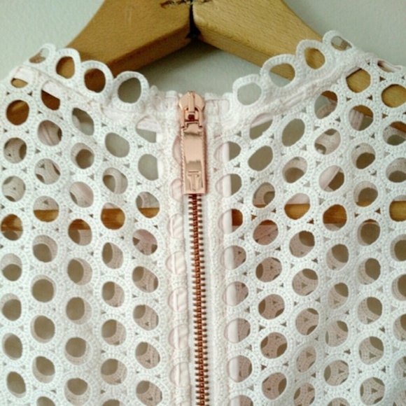 Ted Baker Graycee Eyelet Lace Laser Cut Fit & Flare Dress Blush Pink Sz 2 - Picture 5 of 8